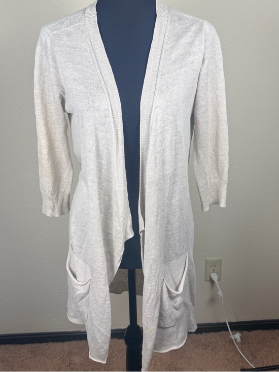 Eileen Fisher Sweaters - Eileen Fisher Women’s XS Tan Open-Front 100% Linen Slouchy Cardigan Pockets
